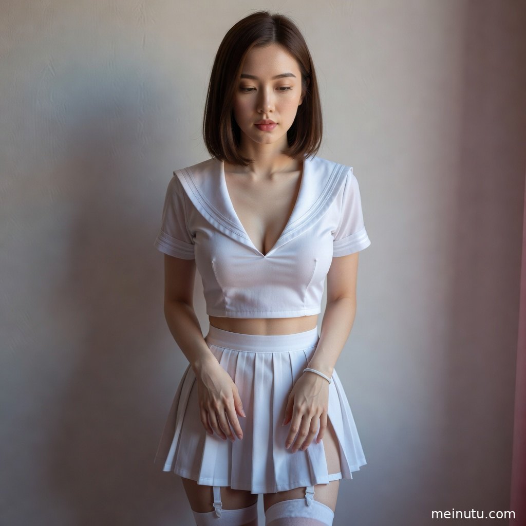 窗边晨光营造温柔氛围，制服写真画面干净明亮并突出日系风格。