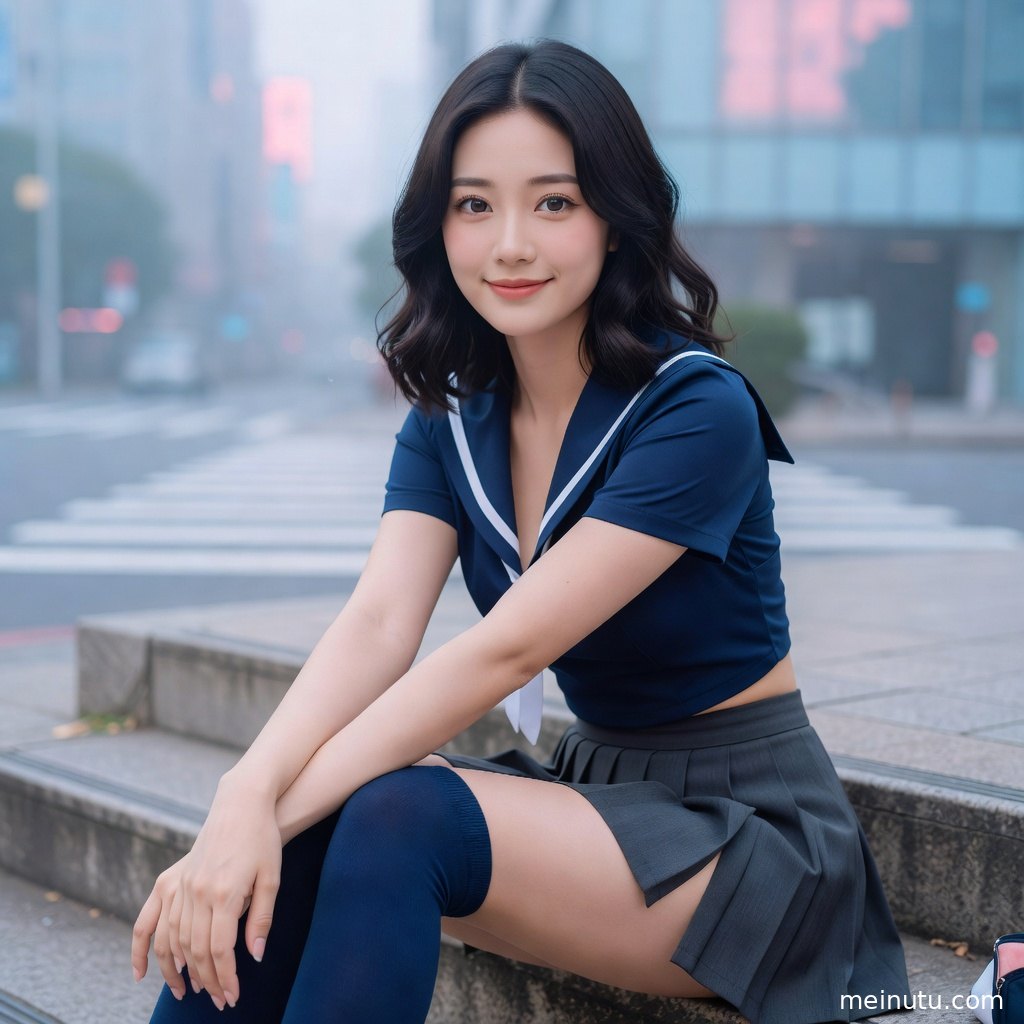 成年女子穿衬衫领结与百褶裙倚靠窗台，西式JK制服写真呈现明亮柔焦氛围。