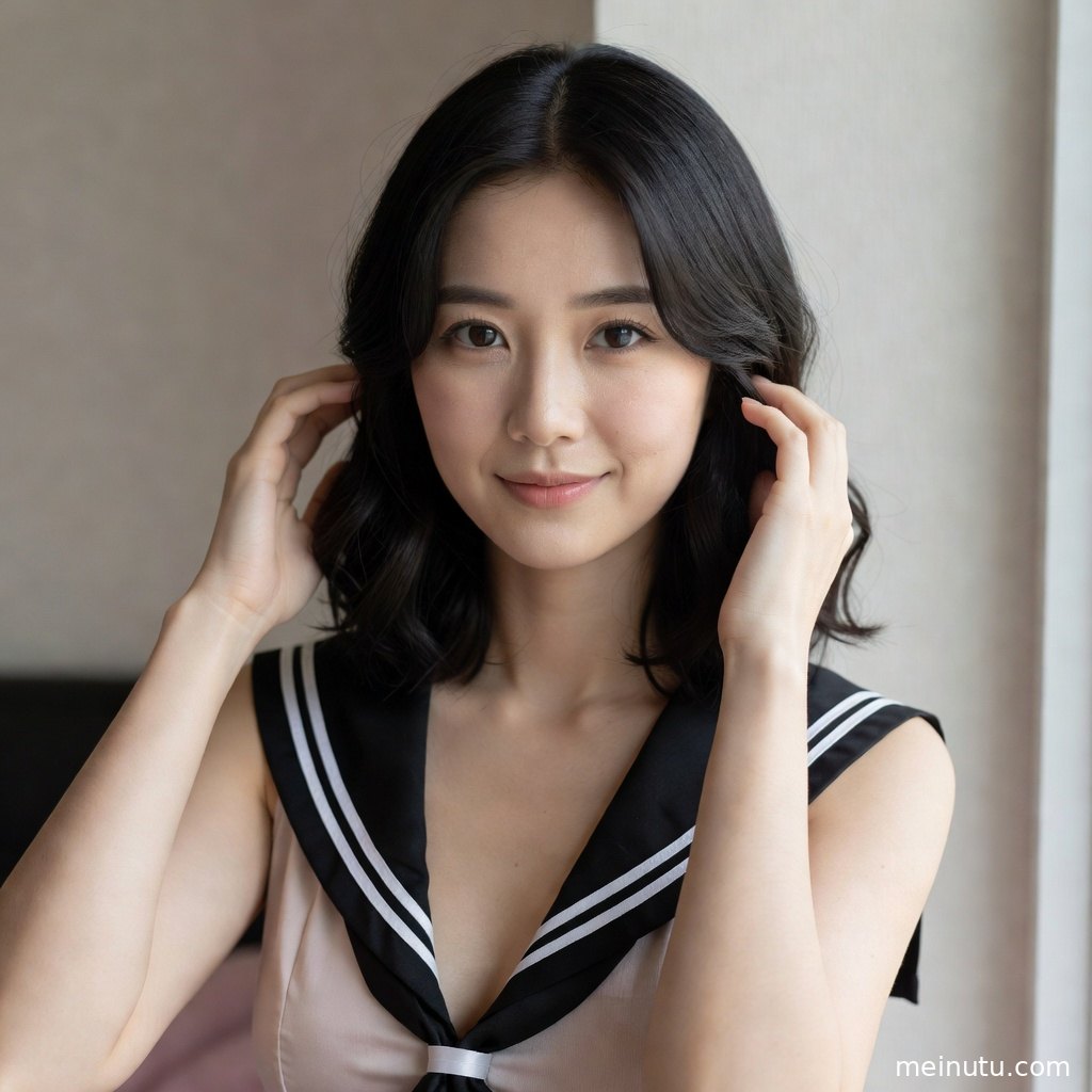 成年女性身着西式JK学院风制服面对镜头，窗边光线营造干净通透的高清写真质感。