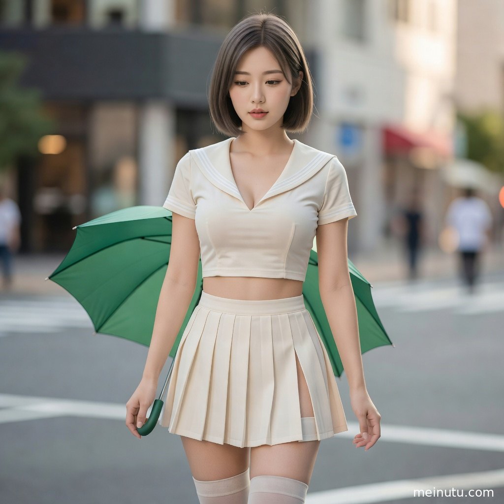 海军领制服搭配浅色背景的高清美女图片，柔和光线突出自然肤色与细腻画质。