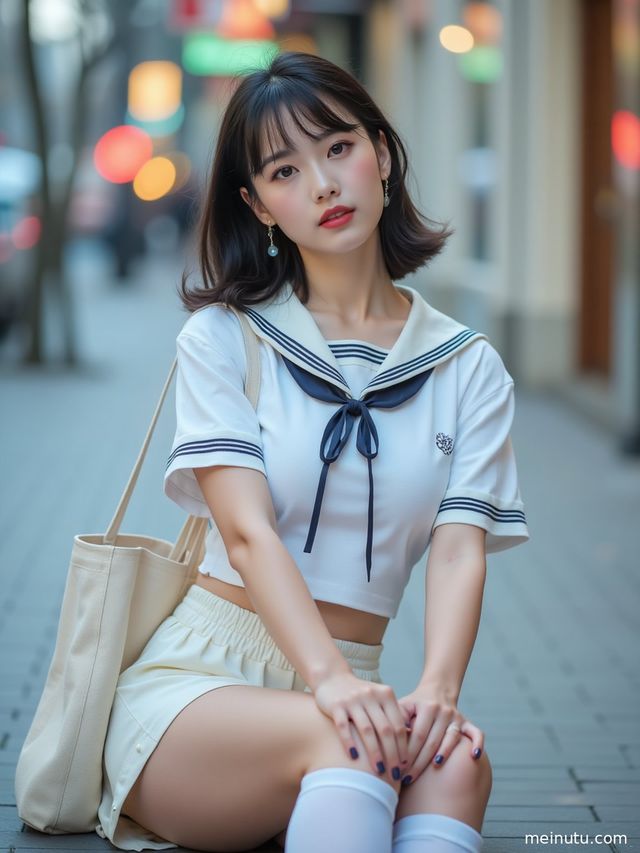 正版JK制服海边写真图集 - 柔和逆光下的清新活力女性