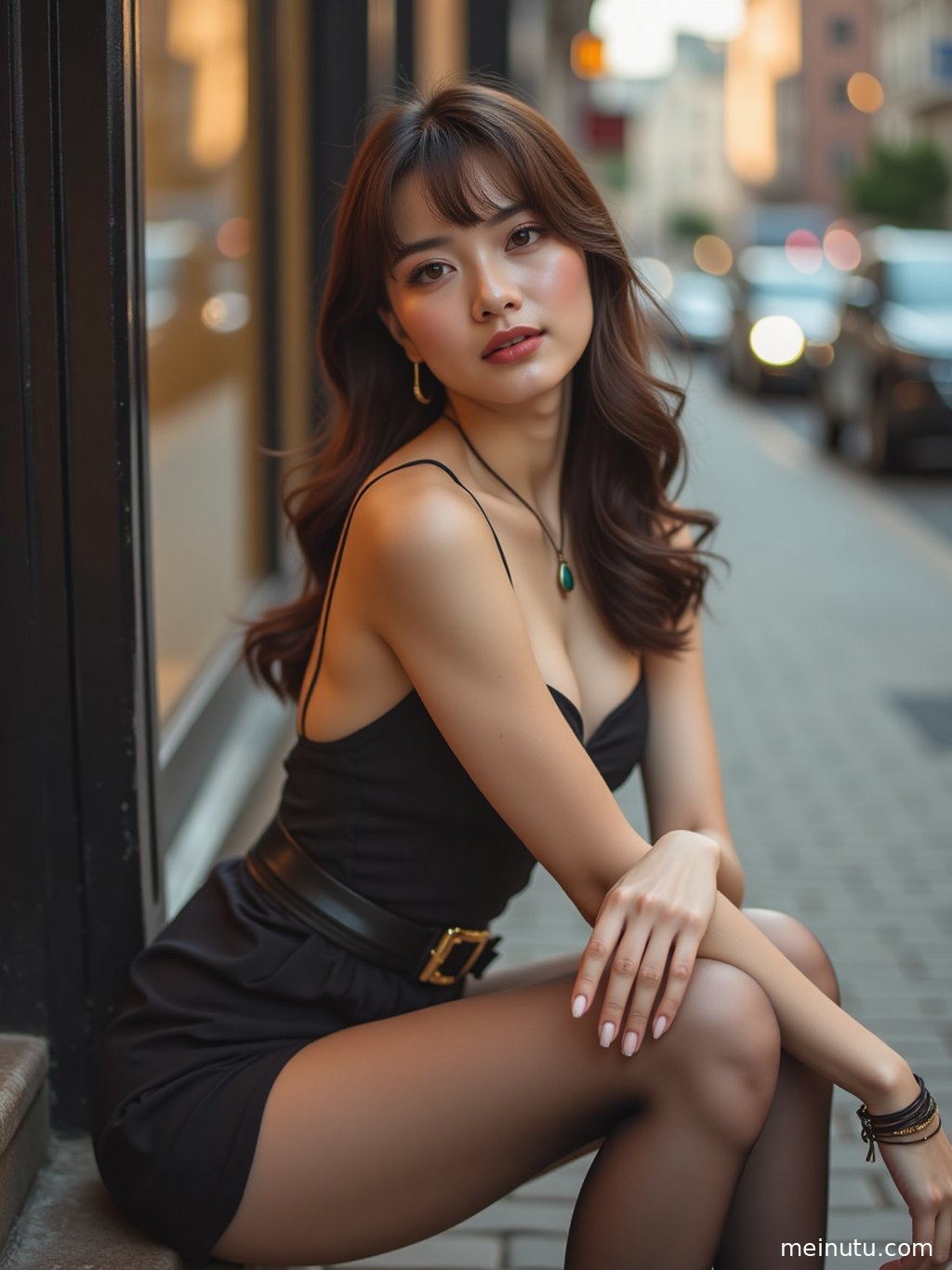 Adult Asian woman posed in a clean studio setting, with soft lighting and sharp vertical framing for elegant portrait wallpaper use.