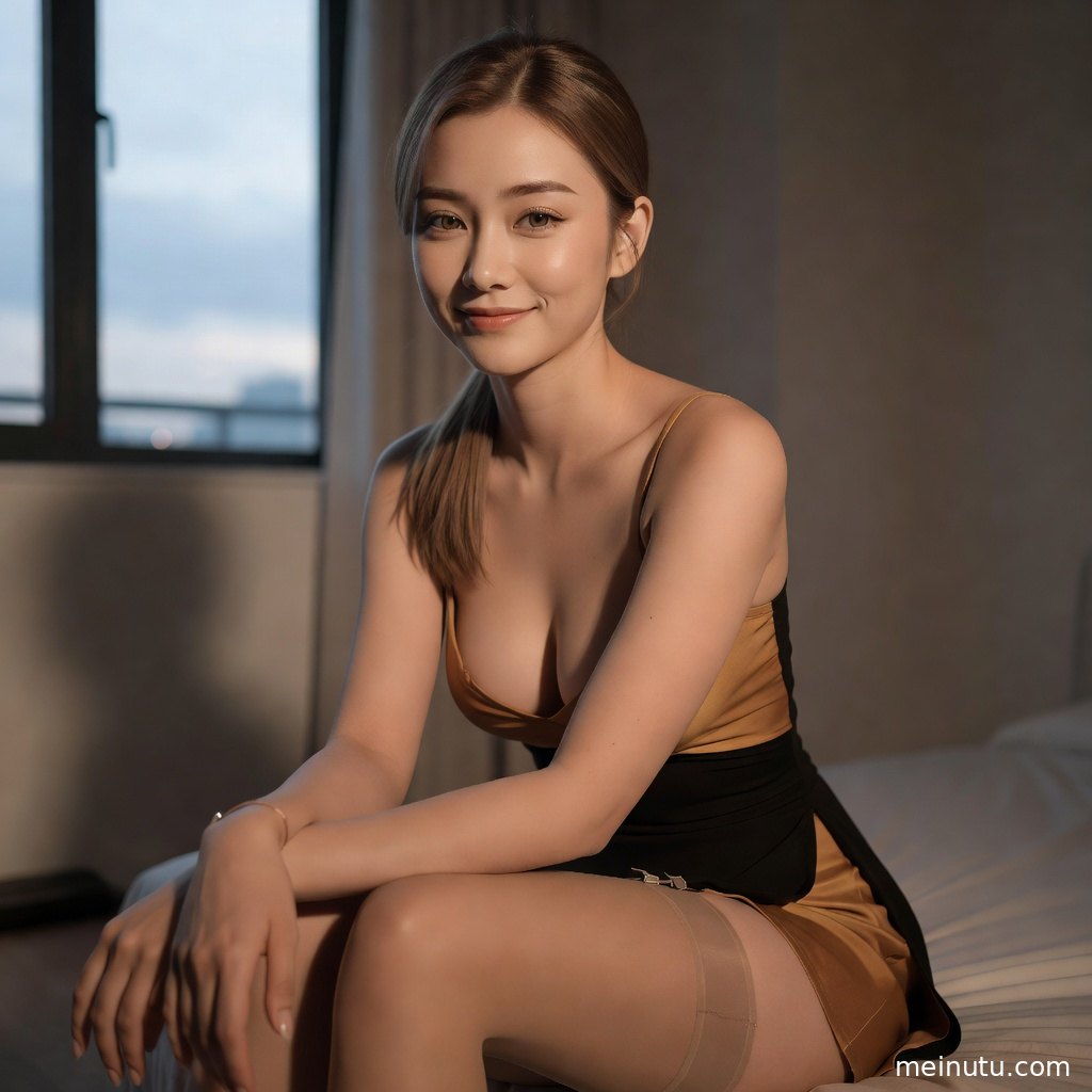 年轻成年女性黑丝袜近景细节写真，展现腿部线条与柔和室内氛围。