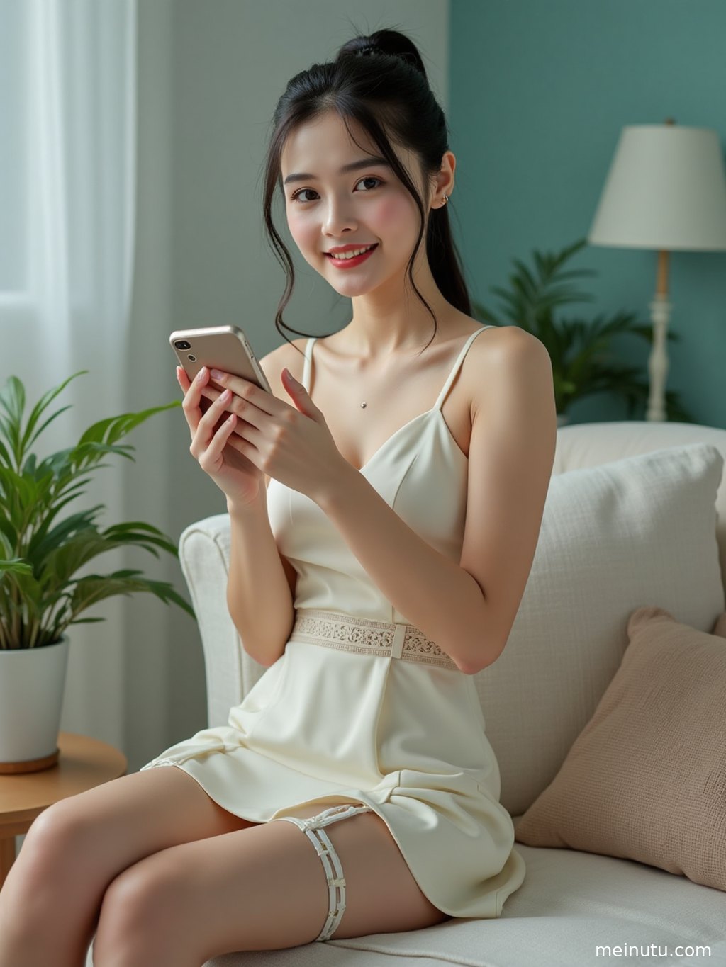 Close-up portrait-style detail of thigh high stockings fashion with refined fabric texture, muted tones, and high-resolution clarity.