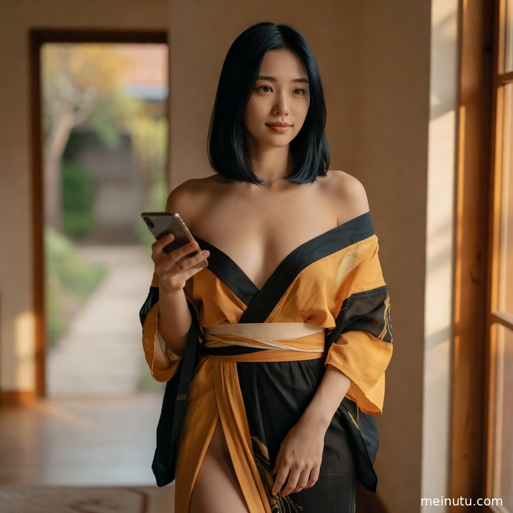 窗边和服写真特写展现细腻布料纹理与温柔回眸神态。