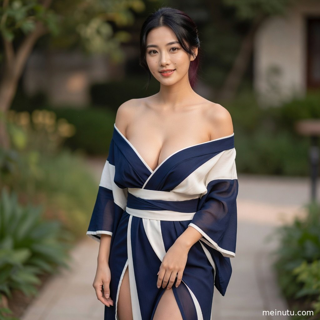 日系和风棚拍半身构图，年轻成年女性穿和服展现温柔安静的气质。