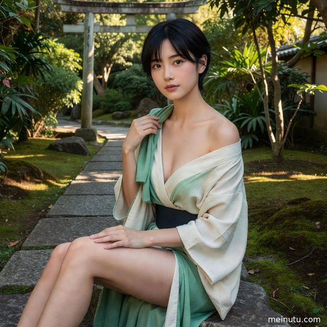Asian和服美女花园自然光写真｜和服与浴衣低角度图集
