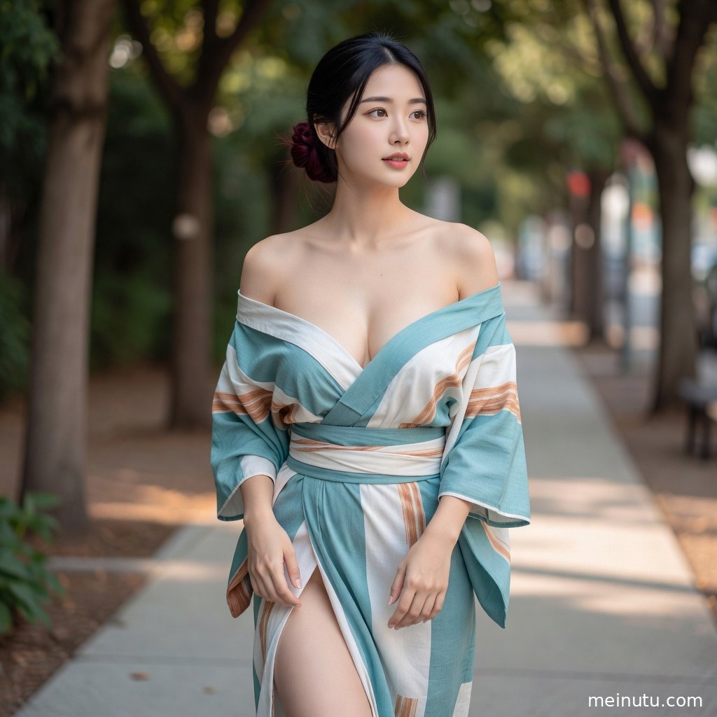 成年女性和服写真特写呈现袖口花纹、自然妆容与温润的阴天光线。