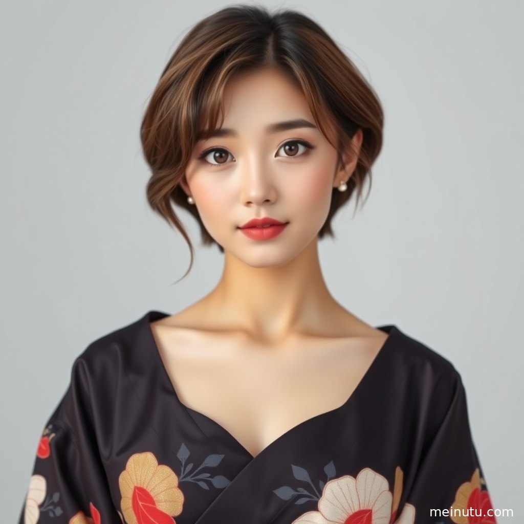 电影感光影下的和服写真特写，宽衣解带姿态优雅而克制。