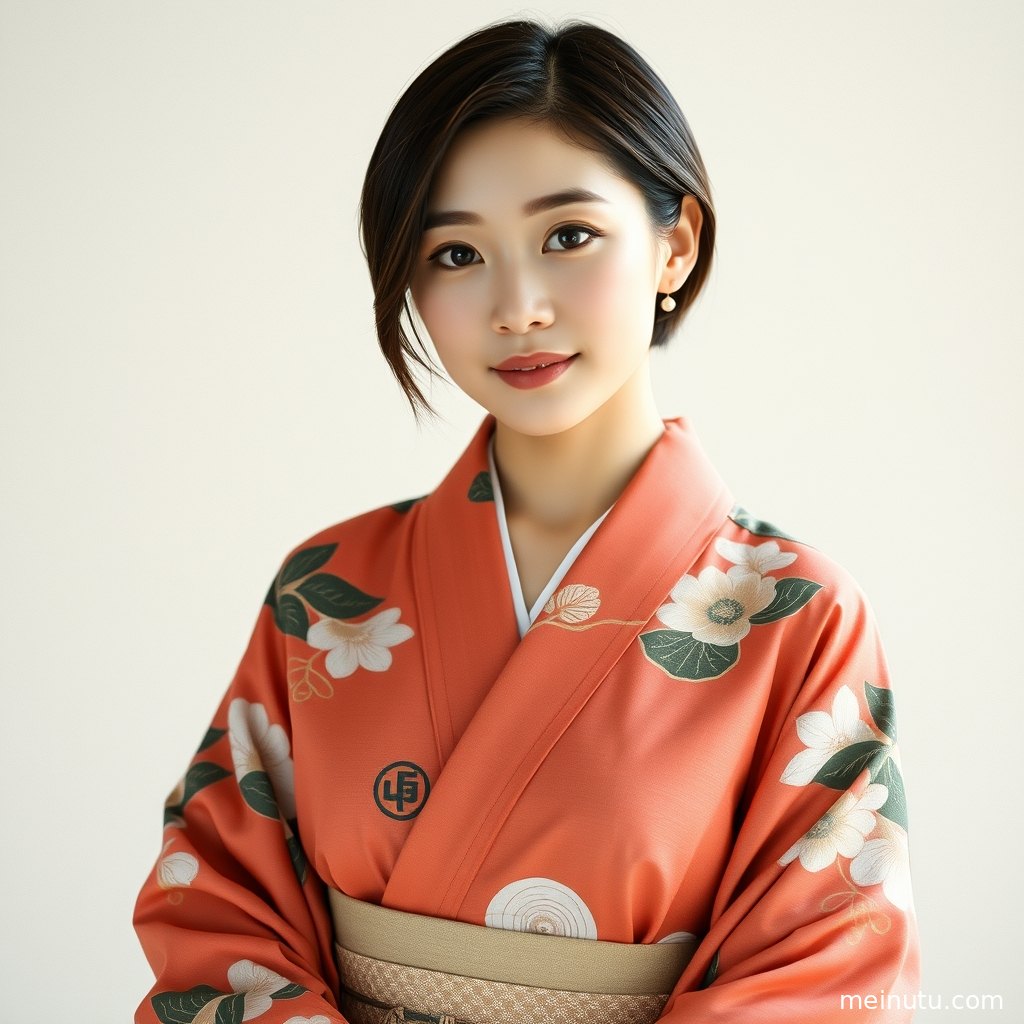 Kimono girl portrait with gentle backlighting outlining a graceful half-body pose.