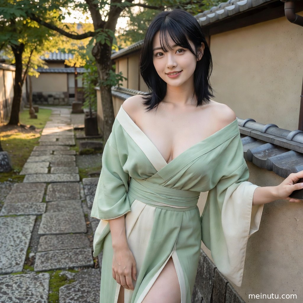 日系和风庭院全身写真展现和服模特的优雅姿态与静谧场景。