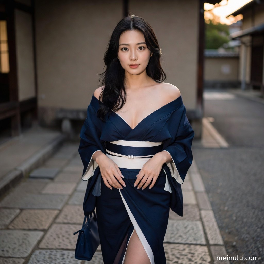 Japanese woman kimono portrait near sliding doors with gentle indoor light and an overhead composition.