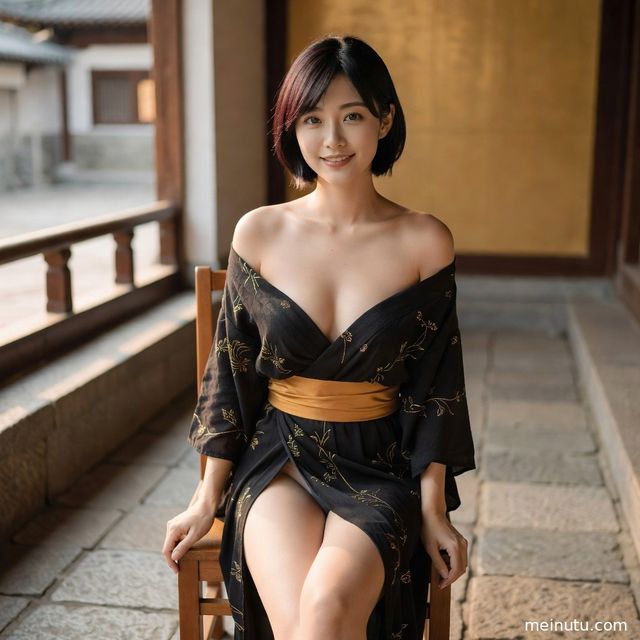 和服与樱花庭院：asian women暖色侧光和服写真图集