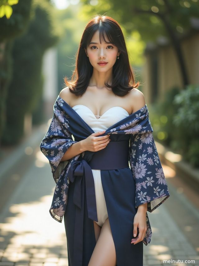 Japanese Kimono Beauty Photoshoot: Asian Woman Portraits in Minimal Studio Light