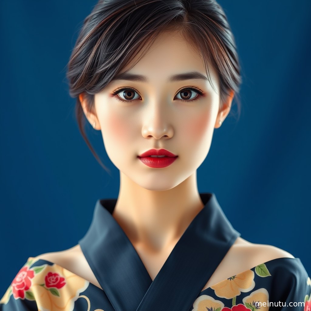 日系和风写真展示年轻成年女性的全身姿态，和服层叠纹理清晰细腻。