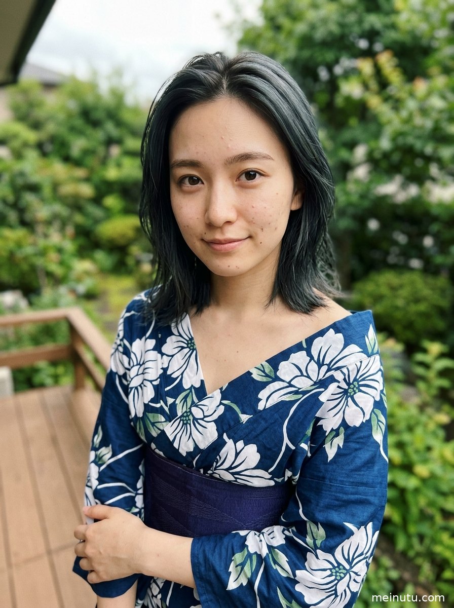 日本和服绘画风写真近景，成年女性侧身凝望花丛，画面呈现安静日系和风。