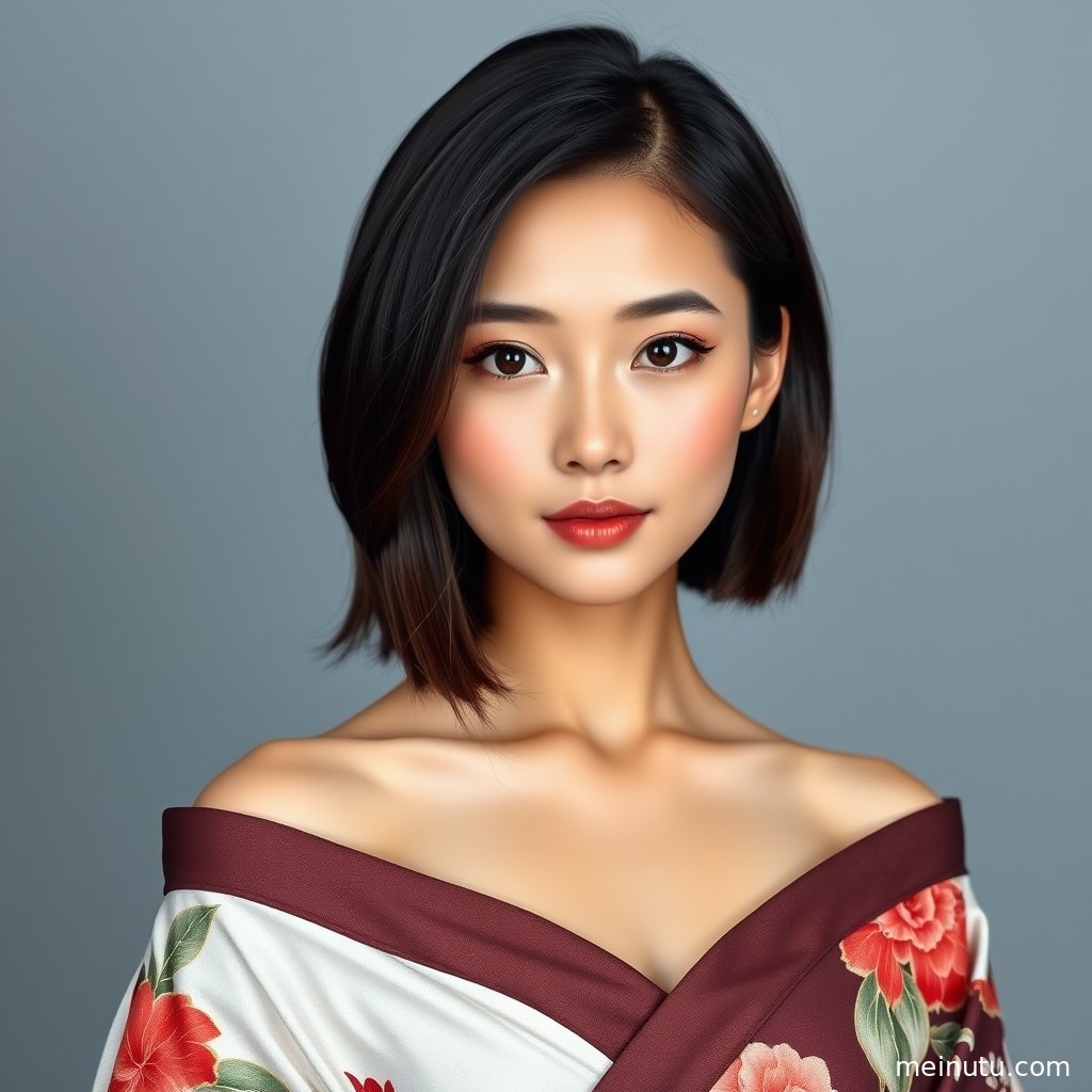 日系和风人像以近景拍摄年轻成年女性和服造型，清亮高光营造安静细腻的写真氛围。