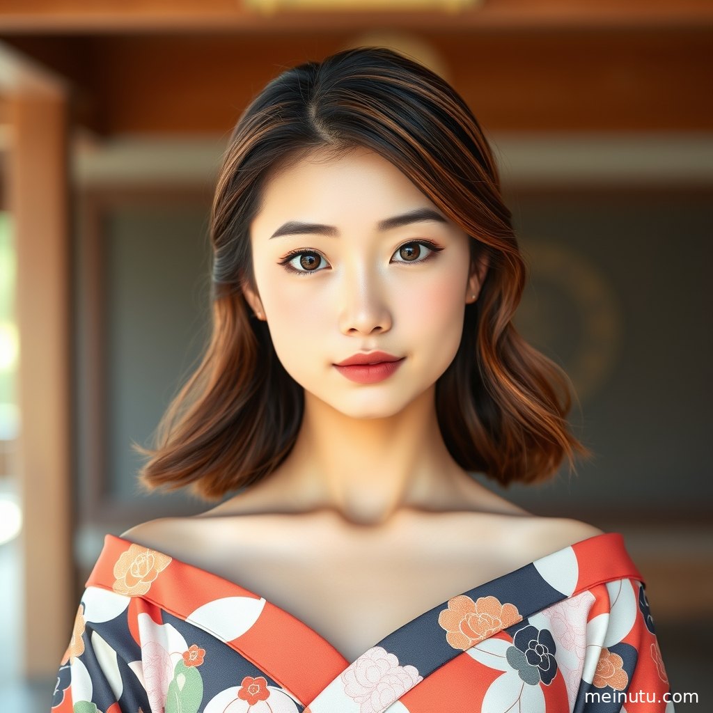 成年女性在柔和自然光下侧身回眸，展现日本和服美女壁纸 花园 清透高光的场景层次与光影。