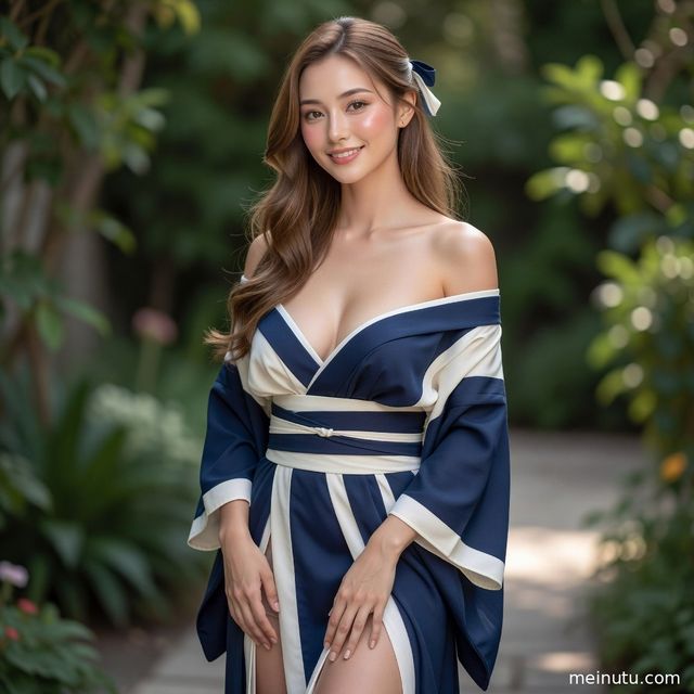 日本和服手绘写真：asian women 花园清透高光侧身回眸