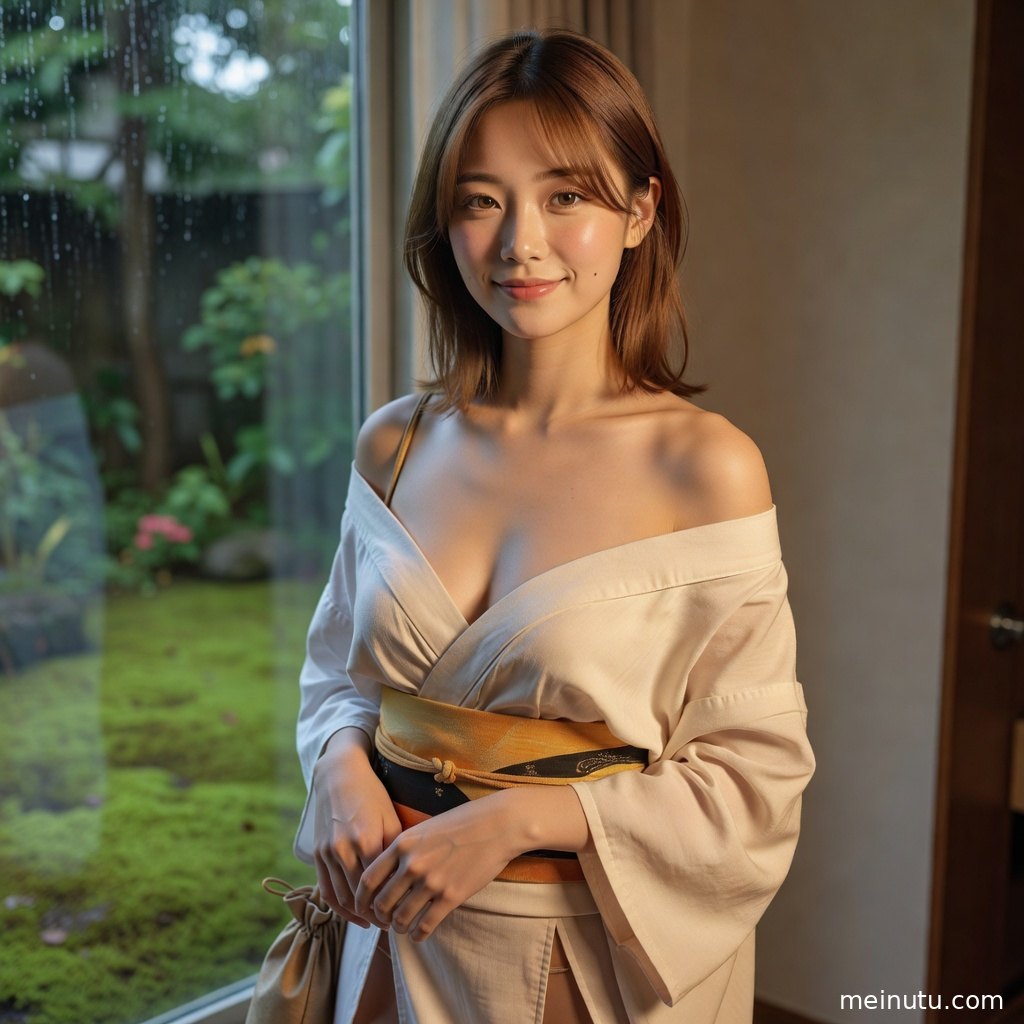 日系和风室内场景中，成年女性和服造型展现细腻织纹与安静气质。