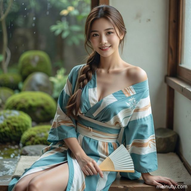 Japanese Kimono Socks Photoshoot of an Adult Asian Woman in Soft Indoor Backlight