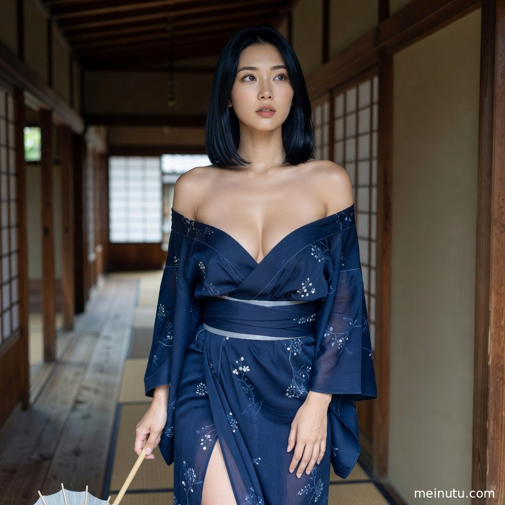 成年女性穿传统和服回眸起舞，逆光下发饰与衣纹细节清晰。