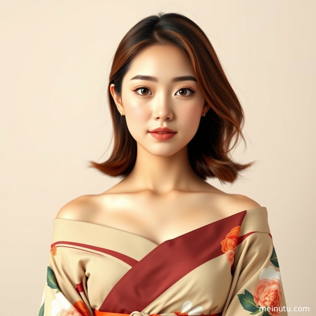 asian women 和服写真近景，腰封层次清晰，窗边自然光营造安静氛围。