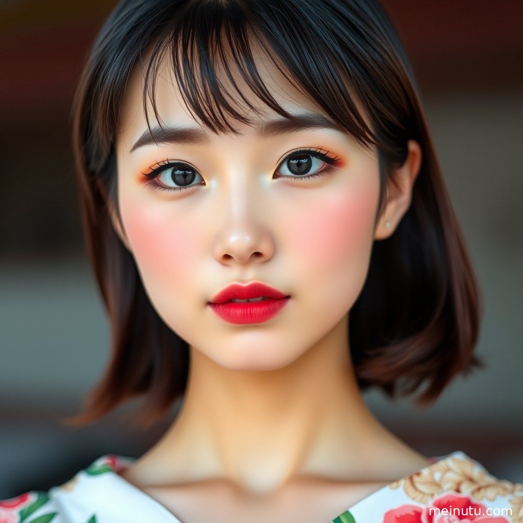 日系和风半身人像中，成年女性穿和服置身庭院，画面清透适合作壁纸。