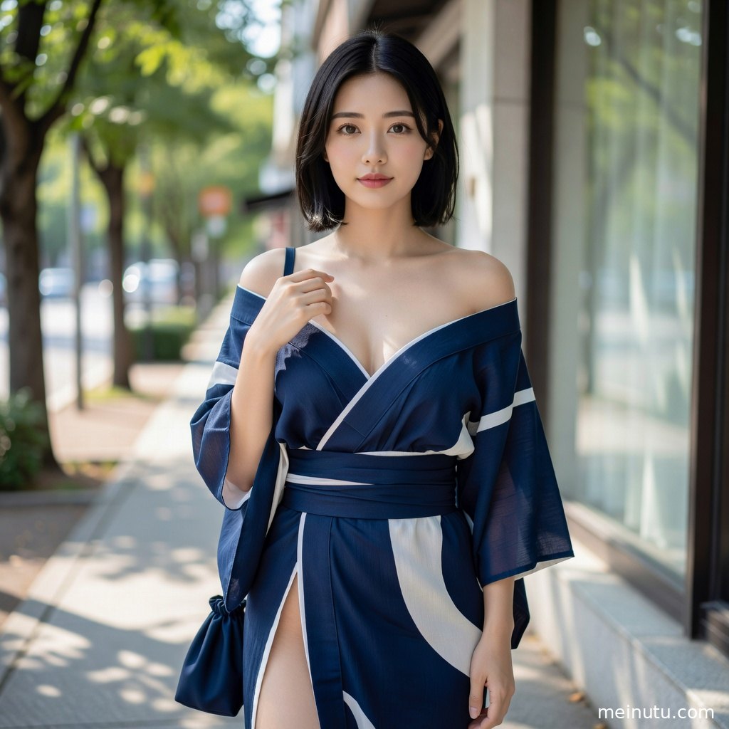 日本和服租写真画面中，成年女子在窗边静坐，阳光营造安静人像感。