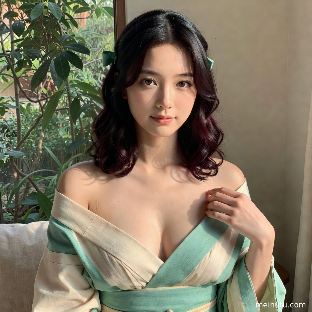 日本京都和服写真呈现成年女子全身姿态，背景为暖调花园与传统景致。