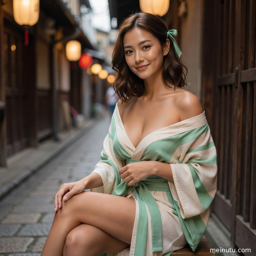 和服美女手持武士风道具，室内柔光营造安静克制的日系和风氛围。