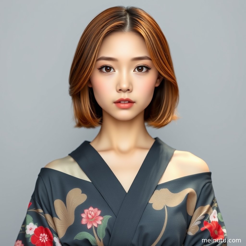 成年女性穿和服侧身望向窗外，室内暖光营造安静的日系和风氛围。