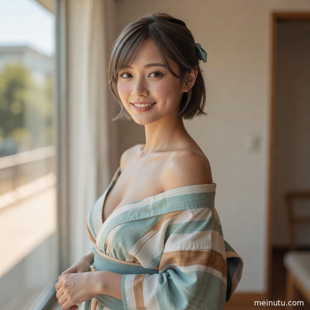 高清日式和服画法图集中，年轻成年女性以优雅姿态展现细腻织物层次。
