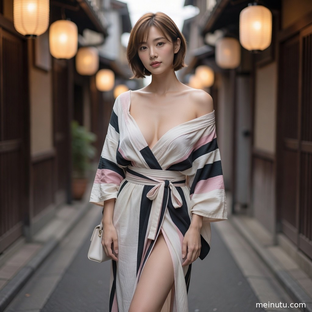 日式和服婚纱照 窗边 柔和逆光近景细节展示服饰面料、配色与画面质感。