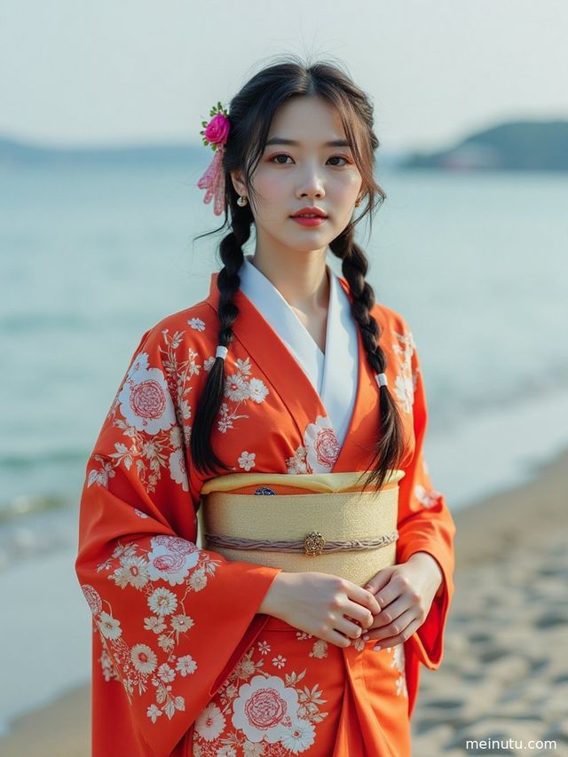 Elegant Japanese Kimono Garden Photos of an Asian Adult Woman