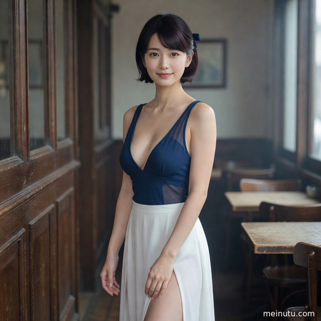 电影感柔光走廊场景中的亚洲成年女性桌面壁纸