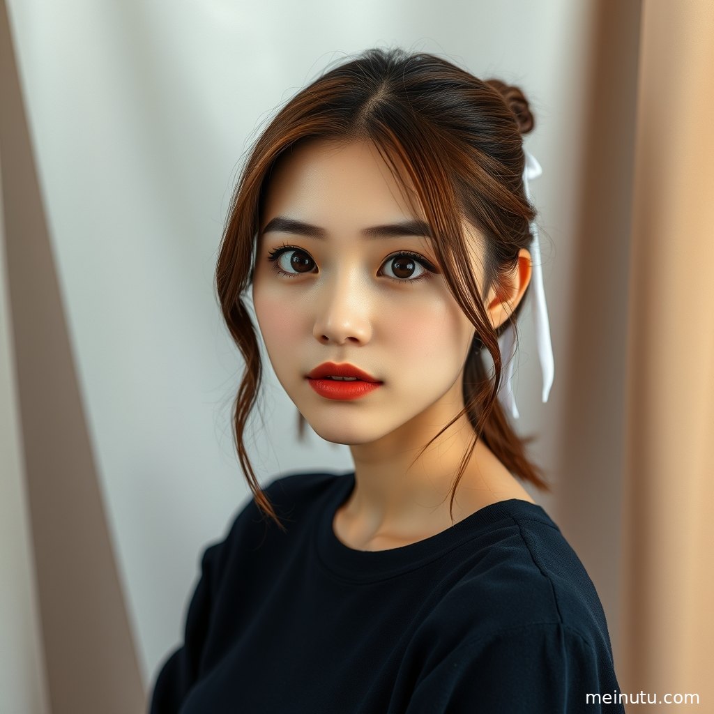 暮色云层与自然发丝交织的4K美女壁纸，俯拍构图突出安静氛围。