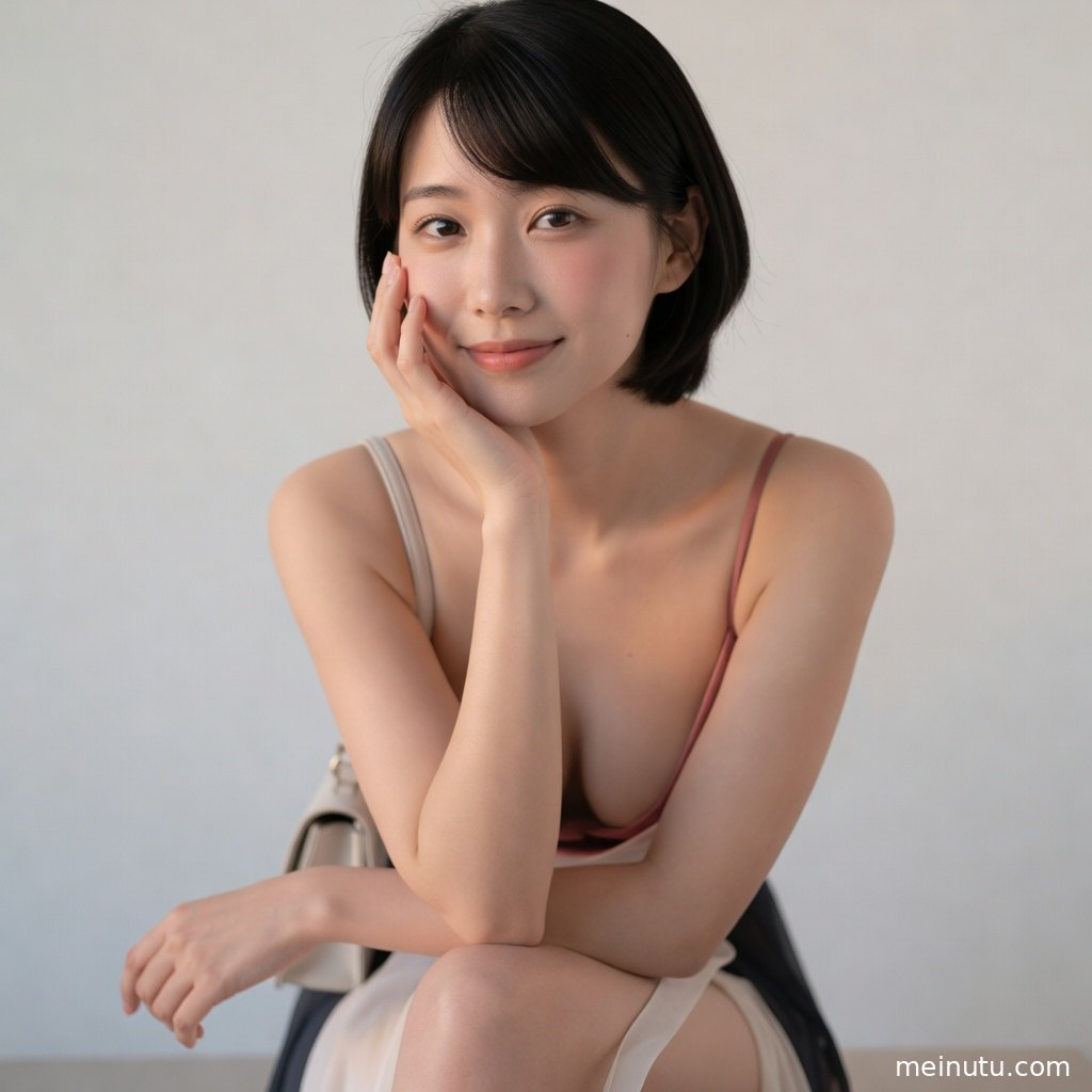 极简摄影棚中的年轻成年女性被柔和逆光勾勒轮廓，适合作为高清壁纸电脑图片。