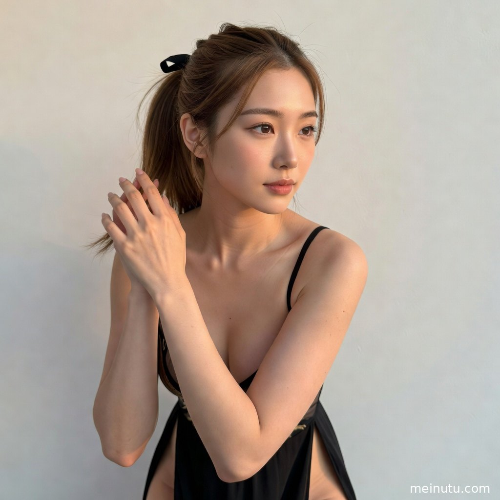 成年女性穿简约服饰在柔和逆光下回眸，适合手机壁纸美女收藏。