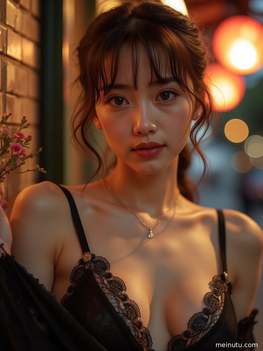 A close-up portrait captures window light shimmering through her hair and skin with rich visual detail.