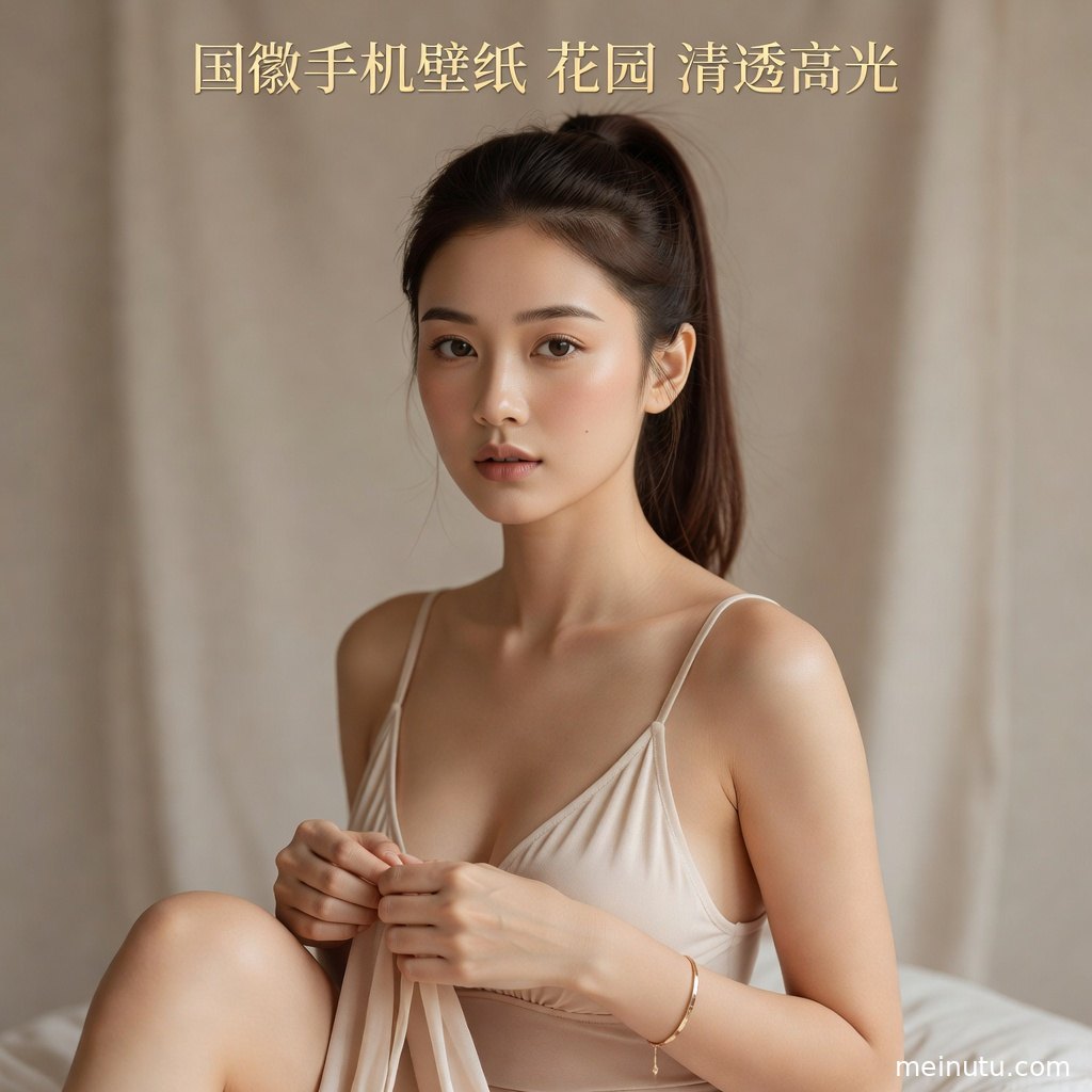 清透高光映照年轻成年女性侧脸，国徽元素点缀竖屏美女壁纸画面。
