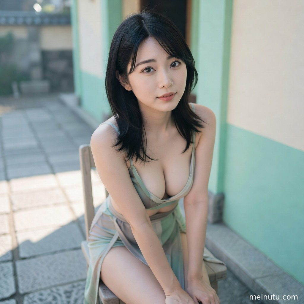 暖色侧光洒入安静庭院，年轻成年女性清新造型呈现高清桌面壁纸效果。