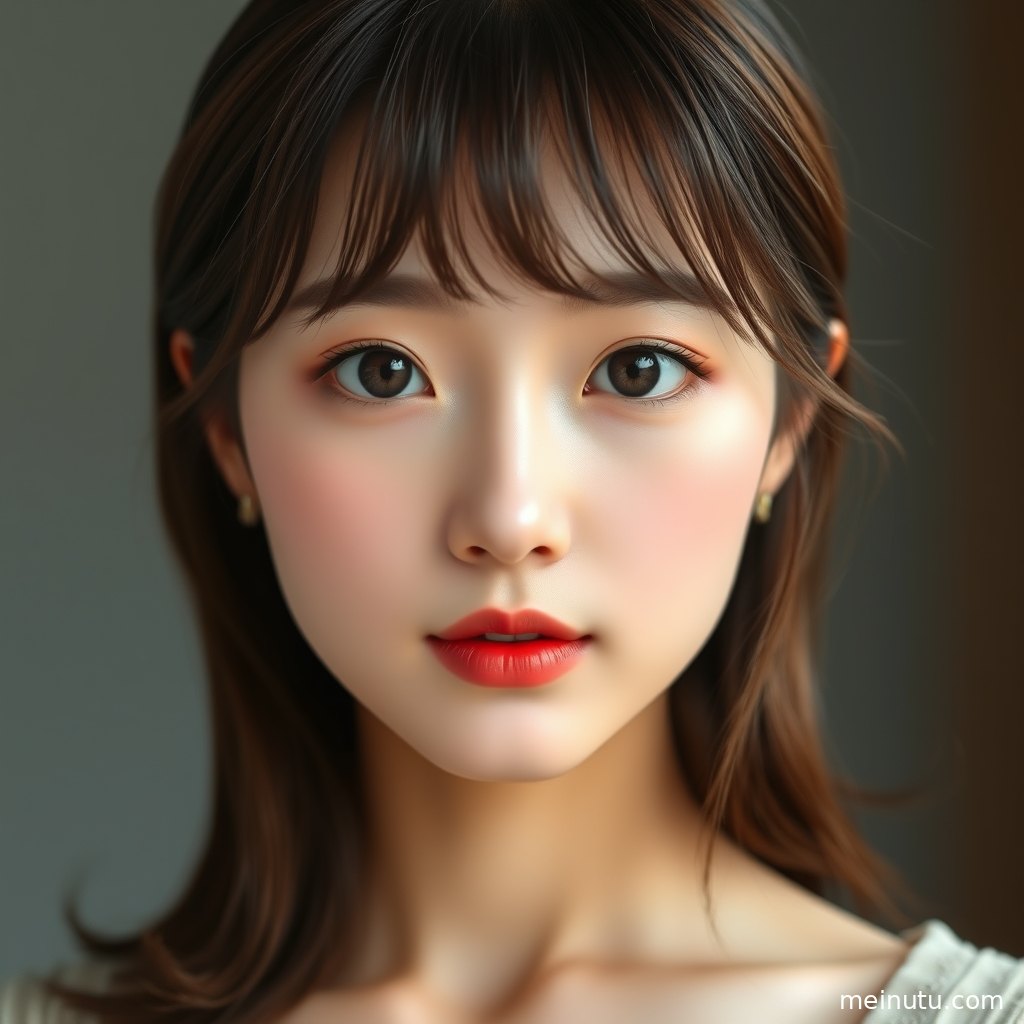 窗帘旁的亚洲美女半身写真，干净背景突出手机壁纸动态图集风格。