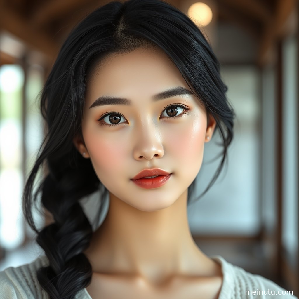 窗边逆光氛围的4K美女壁纸，年轻成年女性坐姿安静自然。