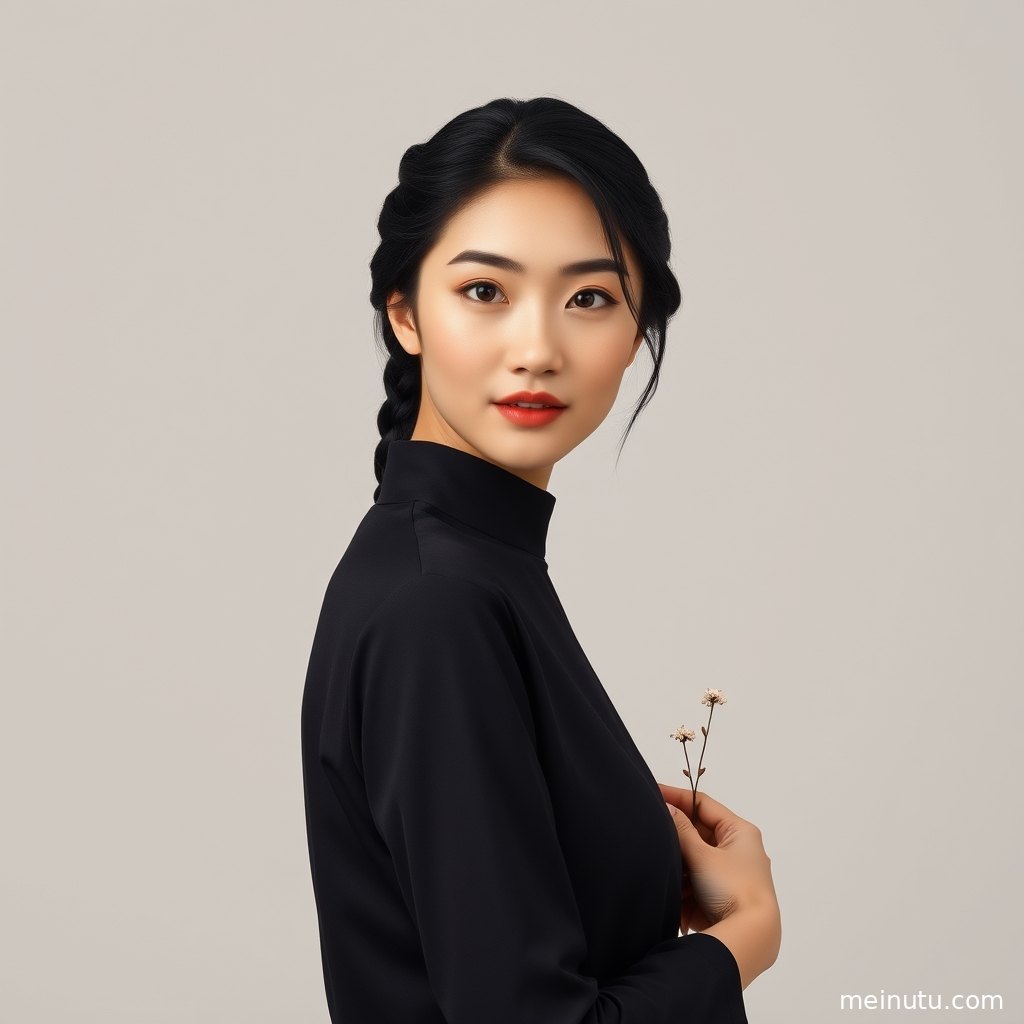 电影感光影竖版高清壁纸，年轻成年女性在暖金暮色中凝望镜头。